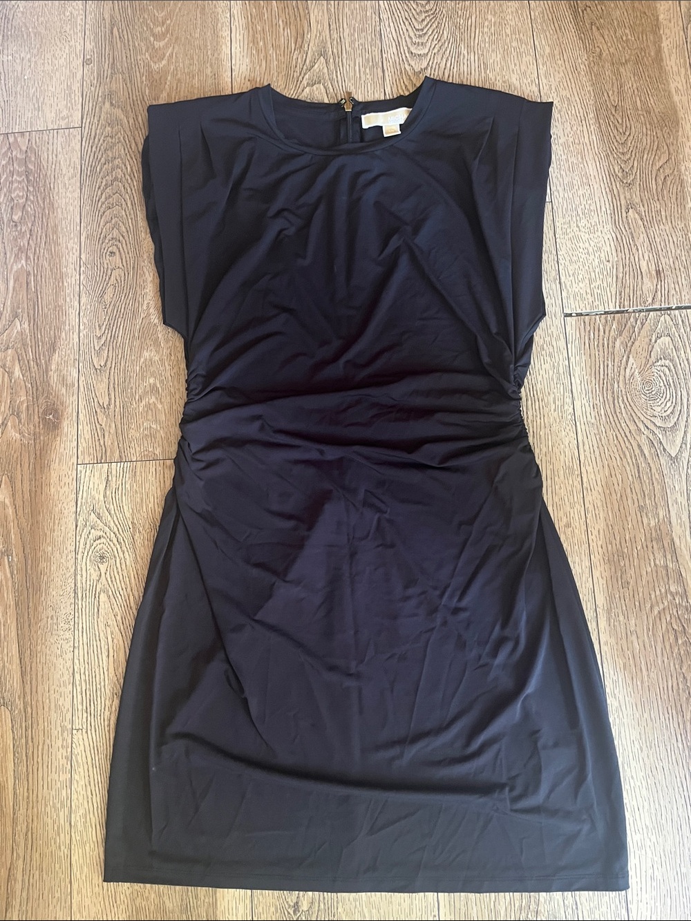 Michael Kors Navy-Black Asymmetrical Ruched Sheath Dress